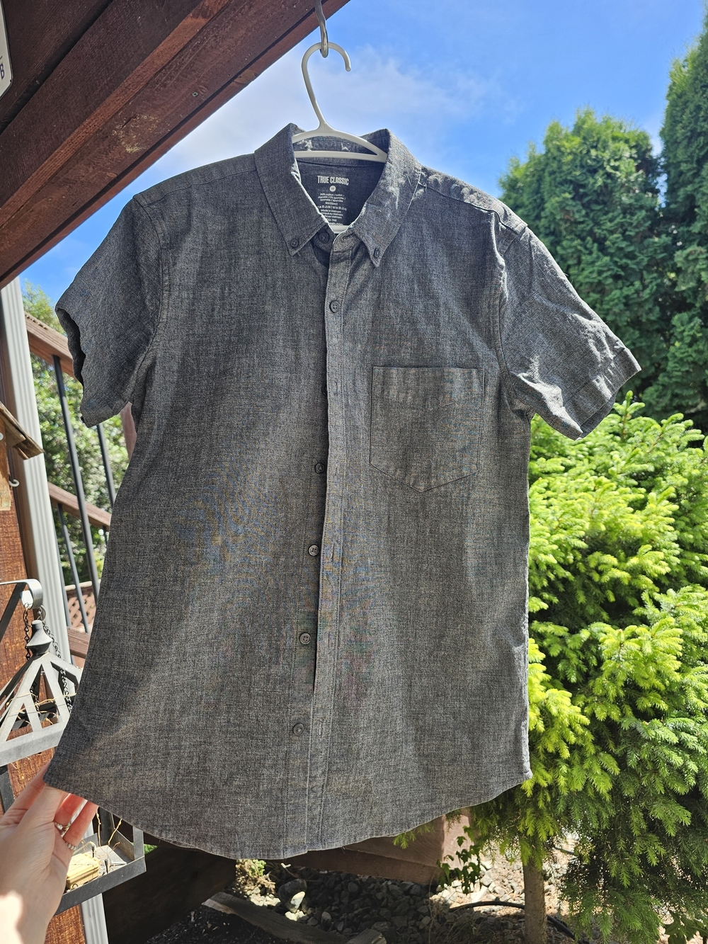 True Classic Men’s Short-Sleeve Button-Down Shirt - Charcoal Gray